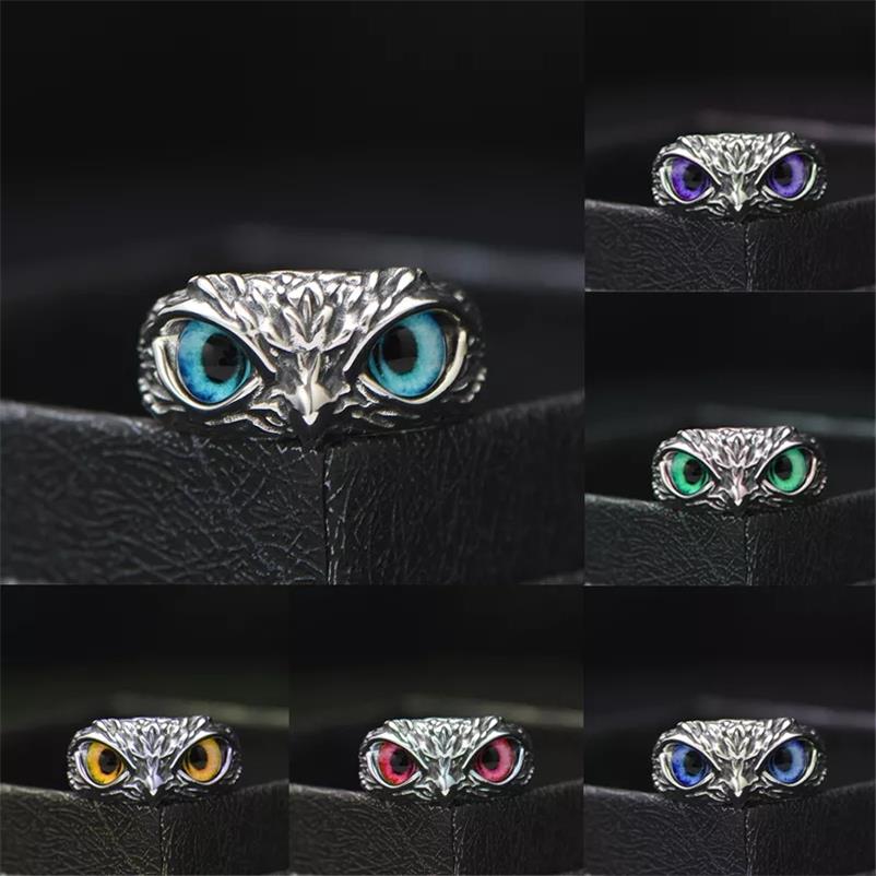 Retro carino Design semplice gufo anello occhi multicolori colore argento donna uomo fidanzamento fedi nuziali gioielli regalo ridimensionabile Unisex
