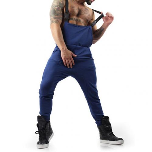 Efterår mænd lange bukser jumpsuits street overalls herre selebukser casual solide ærmeløse overalls jumpsuits: Blå / Xl