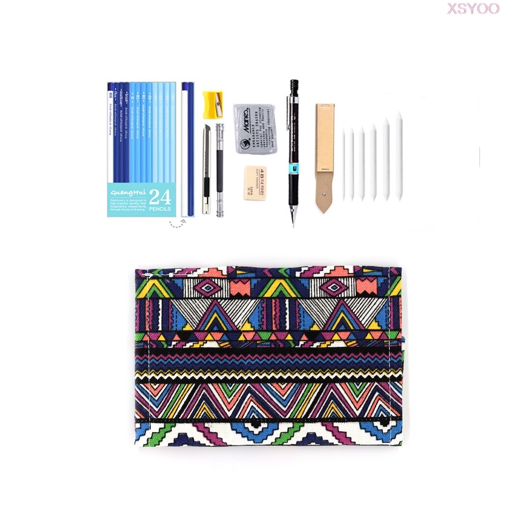 Professionele 28/38Pcs Schets Potlood Set Schetsen Houtskool Tekening Kit Hout Potlood Zakken Voor Schilder Scholieren Art levert: 38 Pencil bag set3