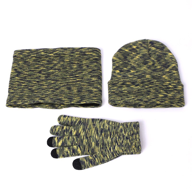Winter Hat Scarf Gloves Set Solid Color Women Men Beanie Hats Warm Outdoor Knit Windproof Hat Hedging Cap With Lining Hats Bonet