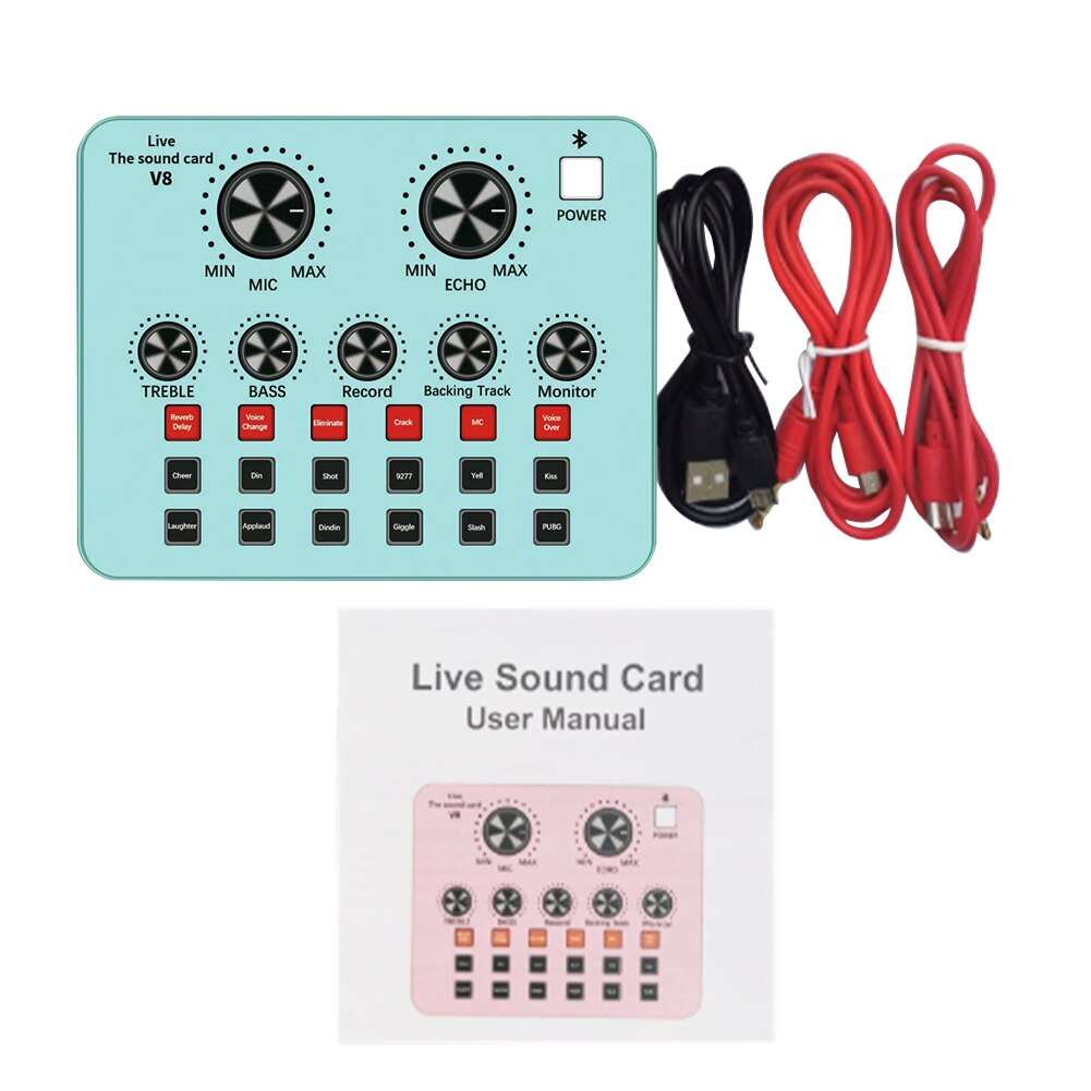 Computer Voice Changer Live Sound Card Kwaii Pink Green External Sound Card Universal Audio Mixer: green