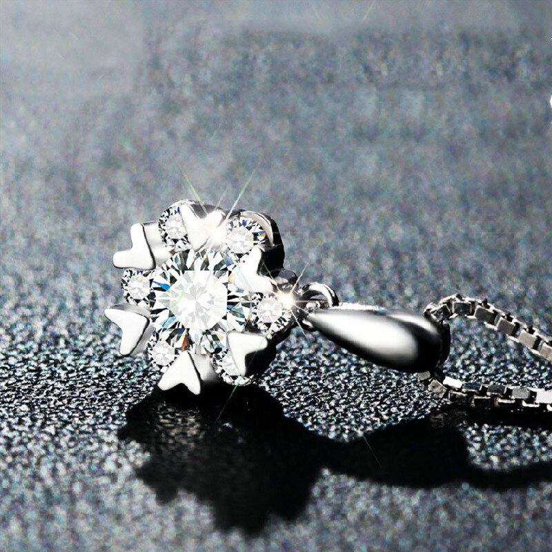 Mode Eeuwige Liefde Zirkoon Hanger Sleutelbeen Vrouwelijke Koreaanse Sneeuwvlok Ketting 925 Zilveren Sieraden Sneeuw Dans Hanger Vrouwelijke A74
