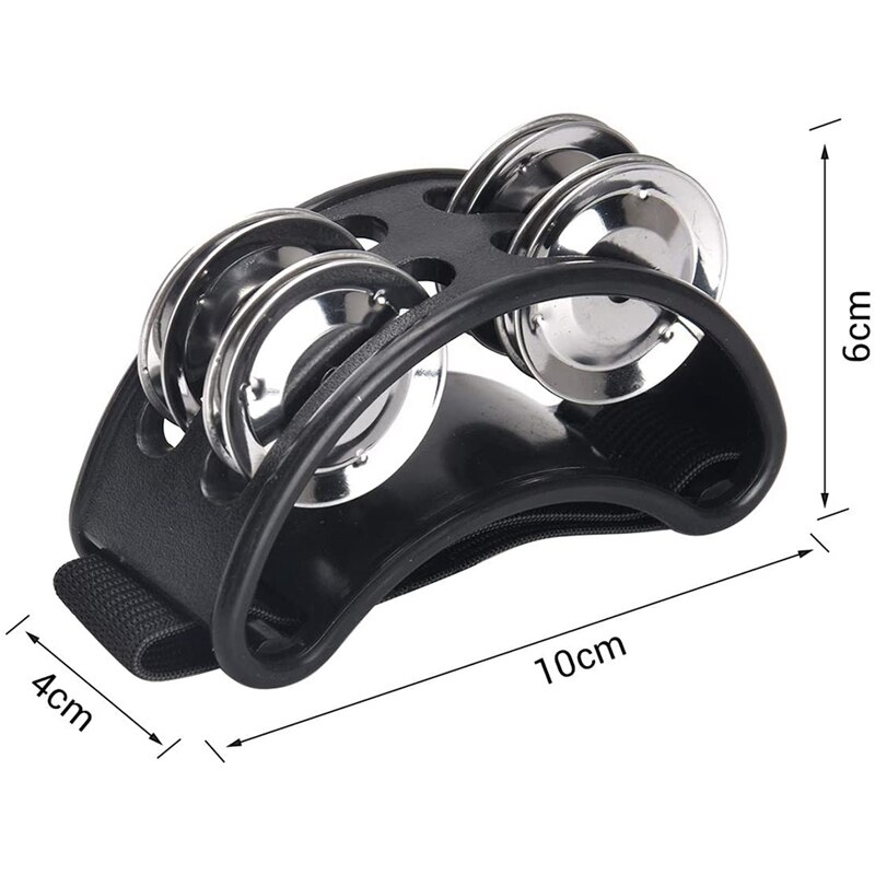 Pandereta de pie, campanas de instrumentos musicales de percusión con 4 campanas de Jingle de Metal de París y correa ajustable, color negro, 2 uds.