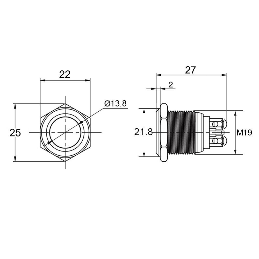 LED Metall Anzeige licht 19mm wasserdicht Signal lampe LICHT 3V 6V 12V 24V 220v schraube verbinden verrotten gelb blau weiß 19ZSD.PY.L