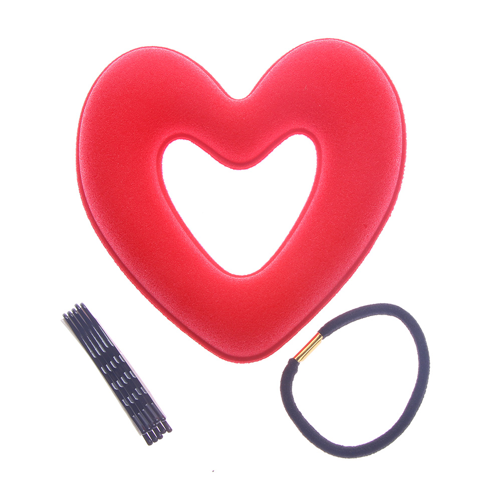 1 Juego de Herramienta de Peinado en forma de corazón para mujer y niña, bandas para pelo para mujer, esponja bráctea, albóndiga de cabeza, anillo de Donut, accesorios para el cabello: red