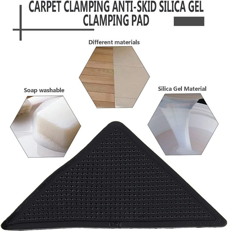 Bloc de fixation pour tapis, antidérapant, réutilisable, coins noirs, lavable, 4 pièces/1 pièce