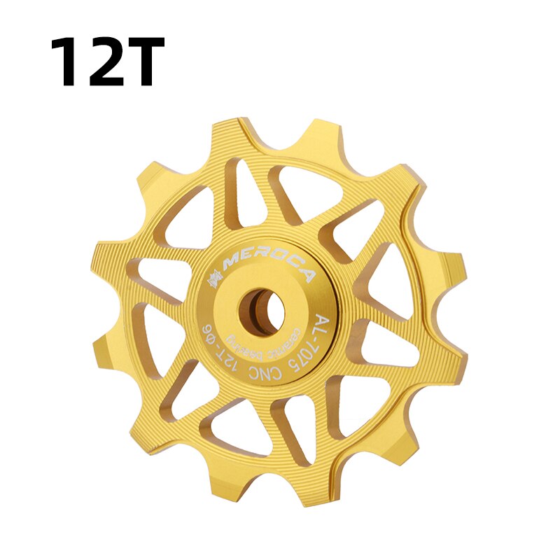 MEROCA 12T 14T ruota fantino bici puleggia in lega di alluminio cuscinetto ceramico sigillato MTB ruota guida deragliatore posteriore: 12T d'oro