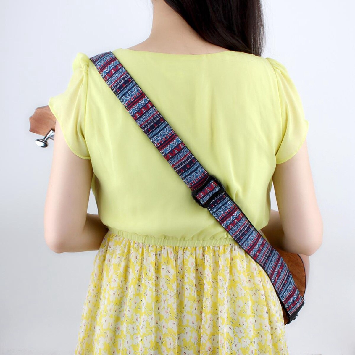 Verstelbare 75-130Cm Ukulele Gitaarband Katoen Lederen Sling Gesp Met Staart Nagel