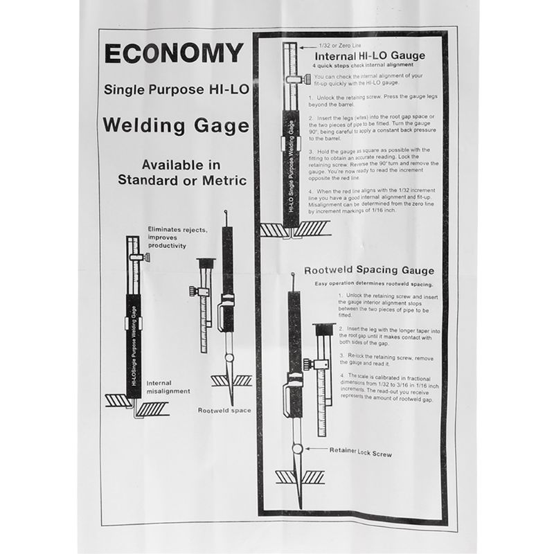 HI LO Welding Gage Internal Single Purpose Gauge Welding Ruler Root Gap Metric