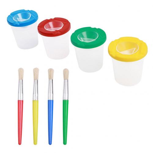 Verf Penselenbakje 8 Stks/set Water Lekvrije Cup Diy Kinderen Schrijven Tekening Borstel Schilderen Pennen Kantoor Schoolbenodigdheden: 4 Cups 4 Round Pen