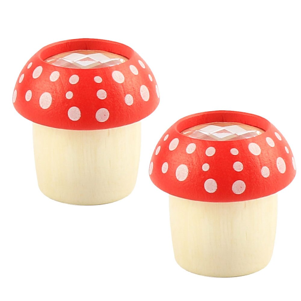 2PCS Kaleidoscopes Wooden Mushroom Polygon Smooth Polished Kaleidoscope Educational Prop (Red)