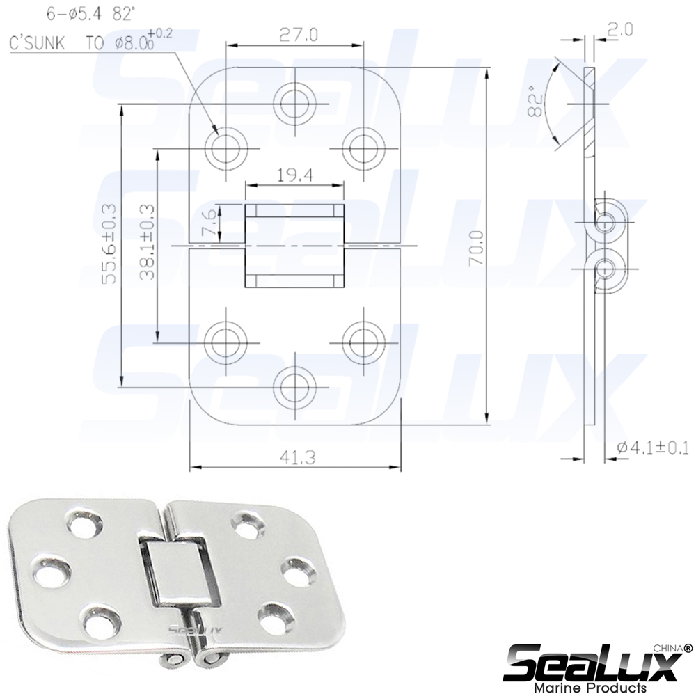 Sealux Deur Scharnier Flush 2 Pin Scharnier Marine Grade Roestvrij Staal Gepolijst Voor Boot, Campers, Marine Accessoire
