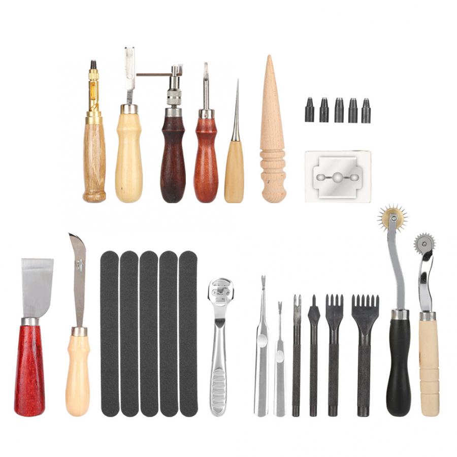Hand Stitching Sewing Punch Carving Work 19PCS Leather Craft Tools Accessory Kit Set