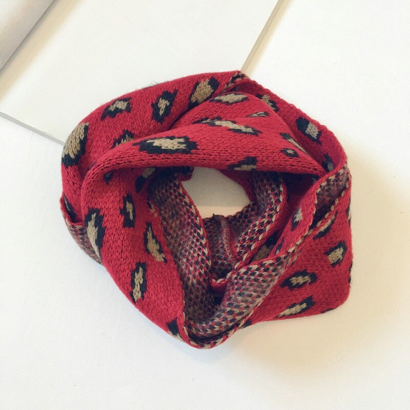 Efterår og vinter strikket børnetørklæde joker koreansk stil leopardprintet ring tørklæde til dreng og pige 16: Multi