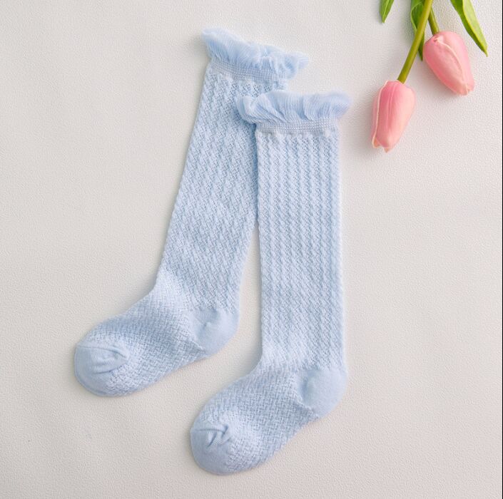 Kleur kinderen ademende sokken Katoen voor 0 Tot 4 Jaar Kids hoge knieën Sokken Gebruiken lente Herfst Zomer Been warmers jongen Meisje: 0 To 2 Year Blue