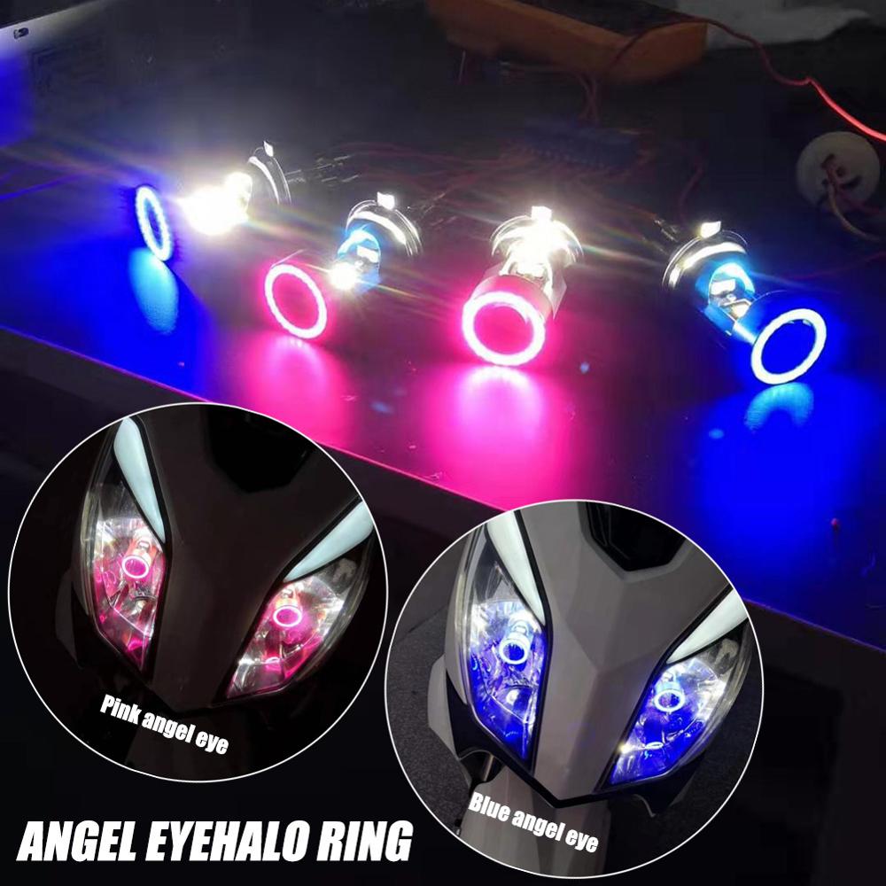 Faro LED para motocicleta, luz azul/Rosa Angel eye H4, Ba20d, HS1, H6, 12/24V