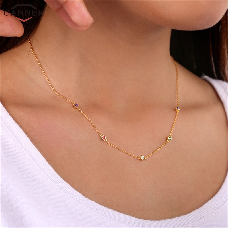 CANNER – collier en Zircon coloré en argent Sterling 925 pour femmes, chaîne ras du cou, couleur or, cristal CZ, bijoux , H40