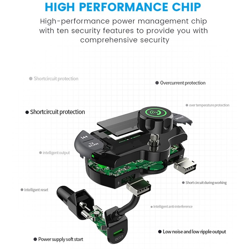 Dab Bluetooth Fm Transmitter,Wireless Radio Adapter Hands-Free Car Kit with Display, Qc3.0 and Smart 2.1A Usb Ports, Aux Input/O