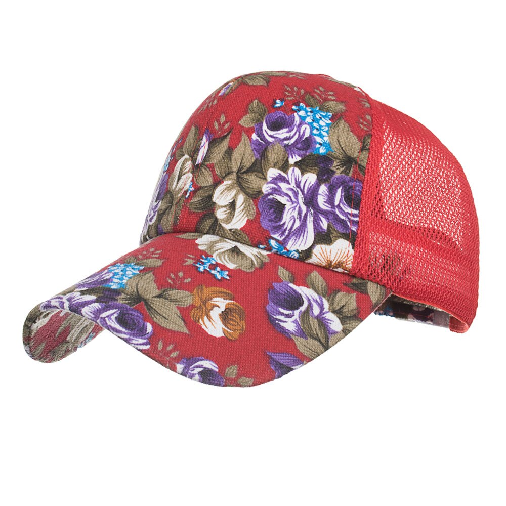 Joymay meash baseball cap kvinder blomster snapback sommer mesh hatte afslappet justerbare hætter accepteret  b544: Rød
