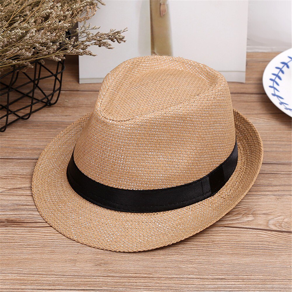 Dei Capretti dei bambini Della Spiaggia di Estate Cappello di Paglia di Jazz Panama Trilby Cappello di Fedora Gangster Cap outdo: F