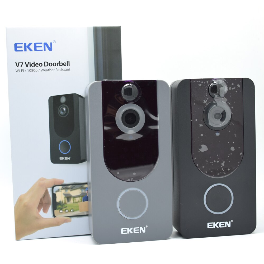 Eken  v7 smart wifi video dørklokke  hd 1080p kamera visuel intercom med klokkesystem nattesyn opbevaring trådløse sikkerhedskameraer