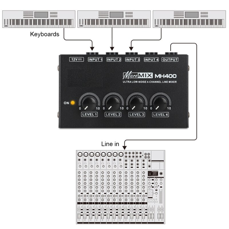 Mélangeur de son à 4 canaux, amplificateur de son à très faible bruit pour claviers et Instruments de musique, prise ue