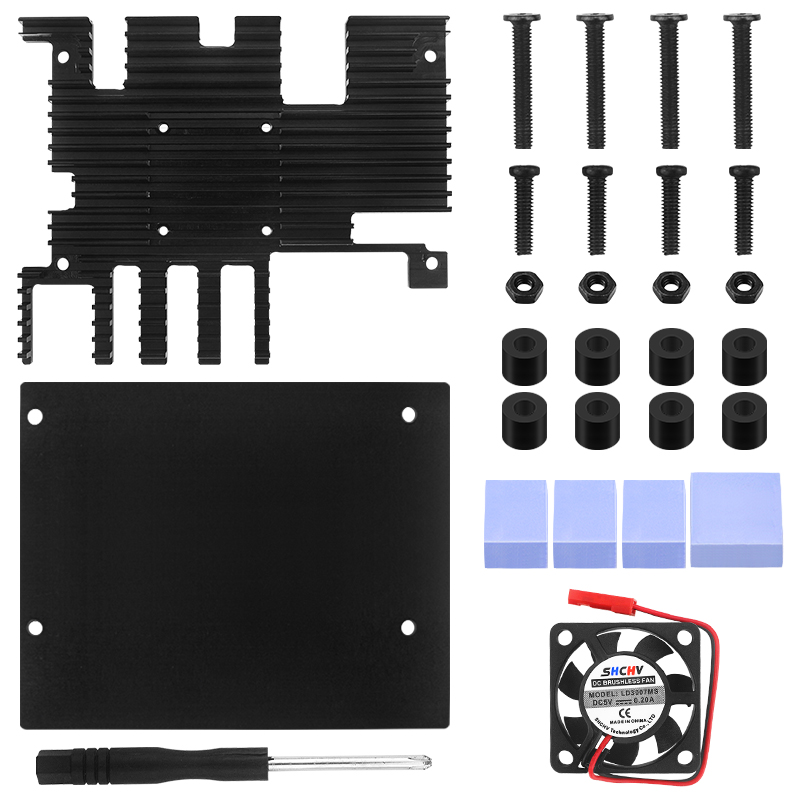 Orange  pi 5 plus aluminium behuizing met actieve en passieve metalen koeling, ventilator en koelribben, metalen behuizing voor orange  pi 5 plus