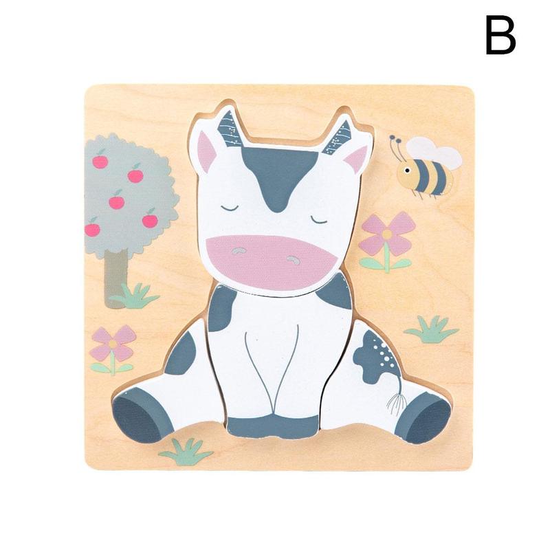 Kinderen Speelgoed Houten Puzzel Houten 3D Puzzel Voor Kinderen Baby Cartoon Dier Puzzels Educatief Speelgoed Voor 1-2-3 Jaar Oude Kinderen: 02