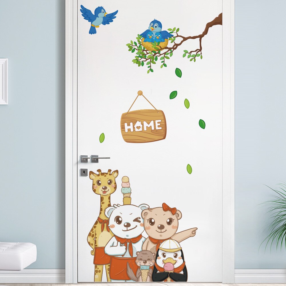Tegneserie dyr dør klistremerke barnerom dekorasjon, vegg klistremerke låve barnerom, selvstendig veggmaleri tapet, med lim, barnehageinnredning