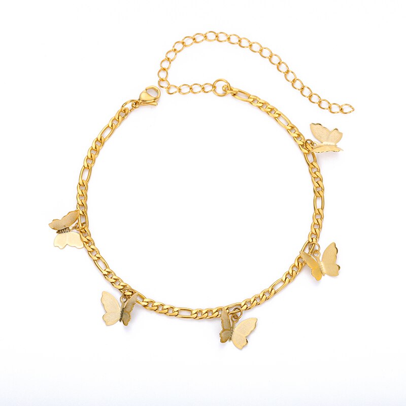 Tobillera de mariposa de oro para mujer, pulsera de tobillo de mariposa, pulsera de tobillo de mariposa de acero inoxidable para ella: Default Title