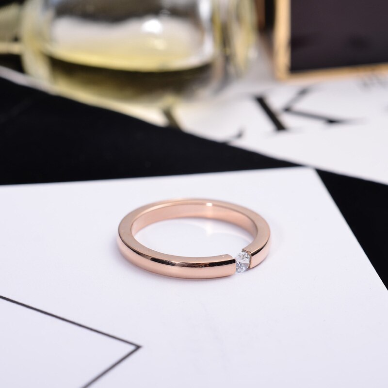 YUN RUO Rose Gold Colors Luxury Zirconia CZ Rings for Woman Girl Wedding 316 L Stainless Steel Party Jewelry Prevent Allergy
