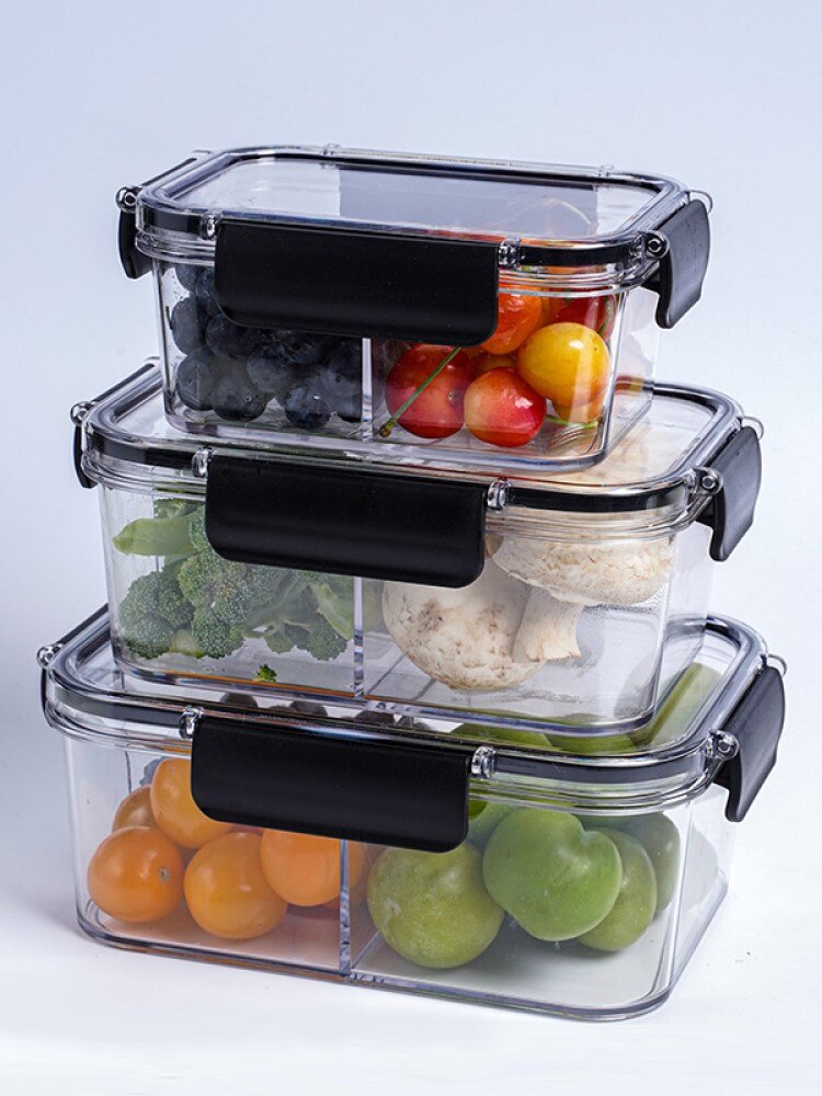 Multi function refrigerator sealed storage box, can be divided, with transparent cover, fresh fruits and vegetables