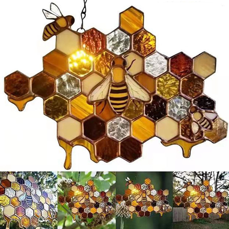 Colgante de abeja de avispas de colores, mosaico hecho a mano, panal de abeja, artesanías colgantes, decoraciones de jardín, del Día de la madre: GJ6