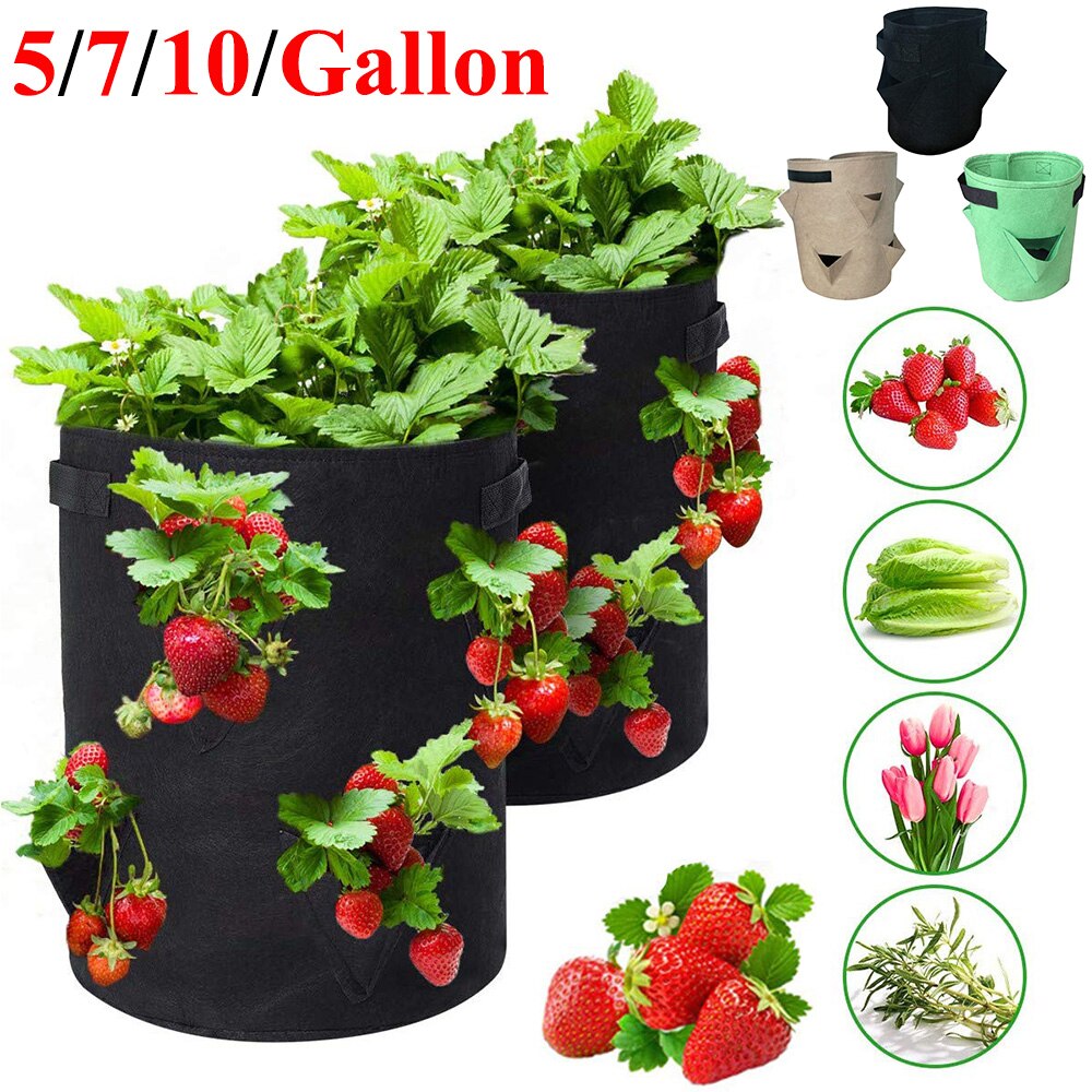 Garden Outdoor Planting Grow Bag Strawberry Vertical Flower Herb Pouch Root Breathable Vegetable Round Reusable Pot Planter
