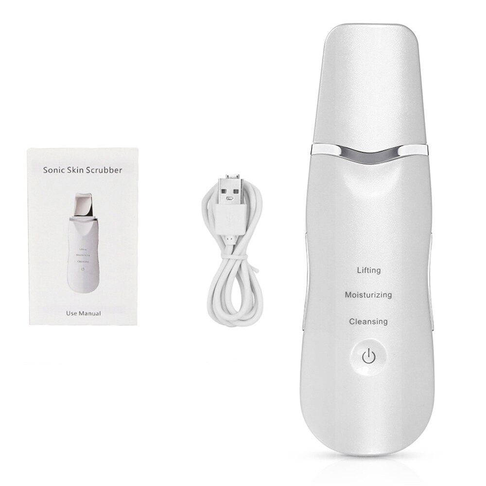 Ultrasonic Skin Scrubber Deep Face Cleaning Machine Peeling Shovel Facial Pore Cleaner Face Skin Scrubber Lift Machine: white 1