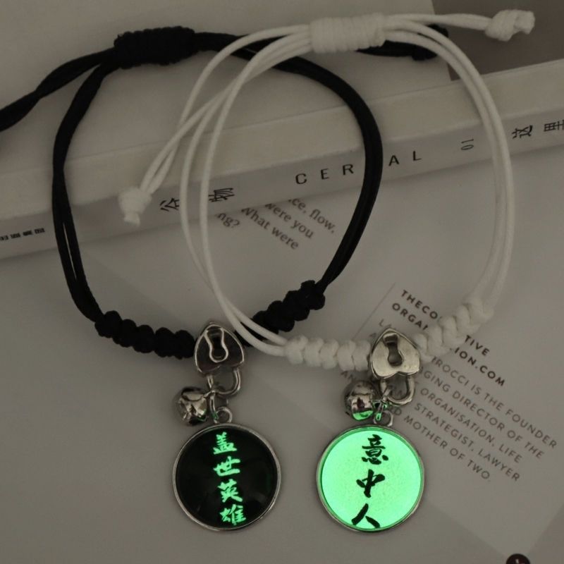 Lot de 2 Bracelets lumineux lune étoile, corde ajustable, à la , pour Couple, Bracelets assortis pour amis, bijoux d'amour: 16