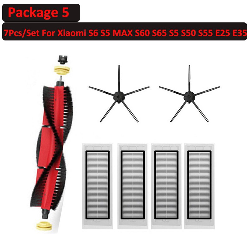 6 ~ 25 stk avtakbar rullesidebørstefiltersett til xiaomi roborock  s6 s60 s65 s5 max  t6 støvsuger feie tilbehør: Pakke 5