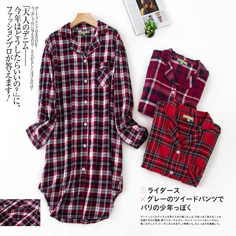 Mais tamanho de moda inverno noite vestido feminino pijamas pijamas 100% algodão escovado fresco