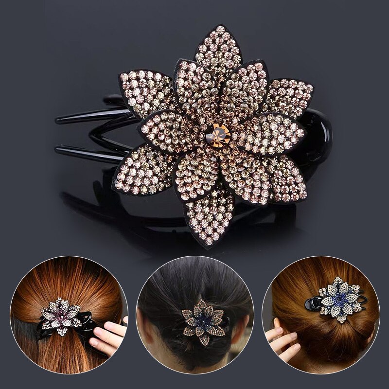 Strass Blume Schnabel Haar Krallen Weibliche Jahrgang Haar Clips Haarnadel Haar Zubehör glänzend Headwear Neue