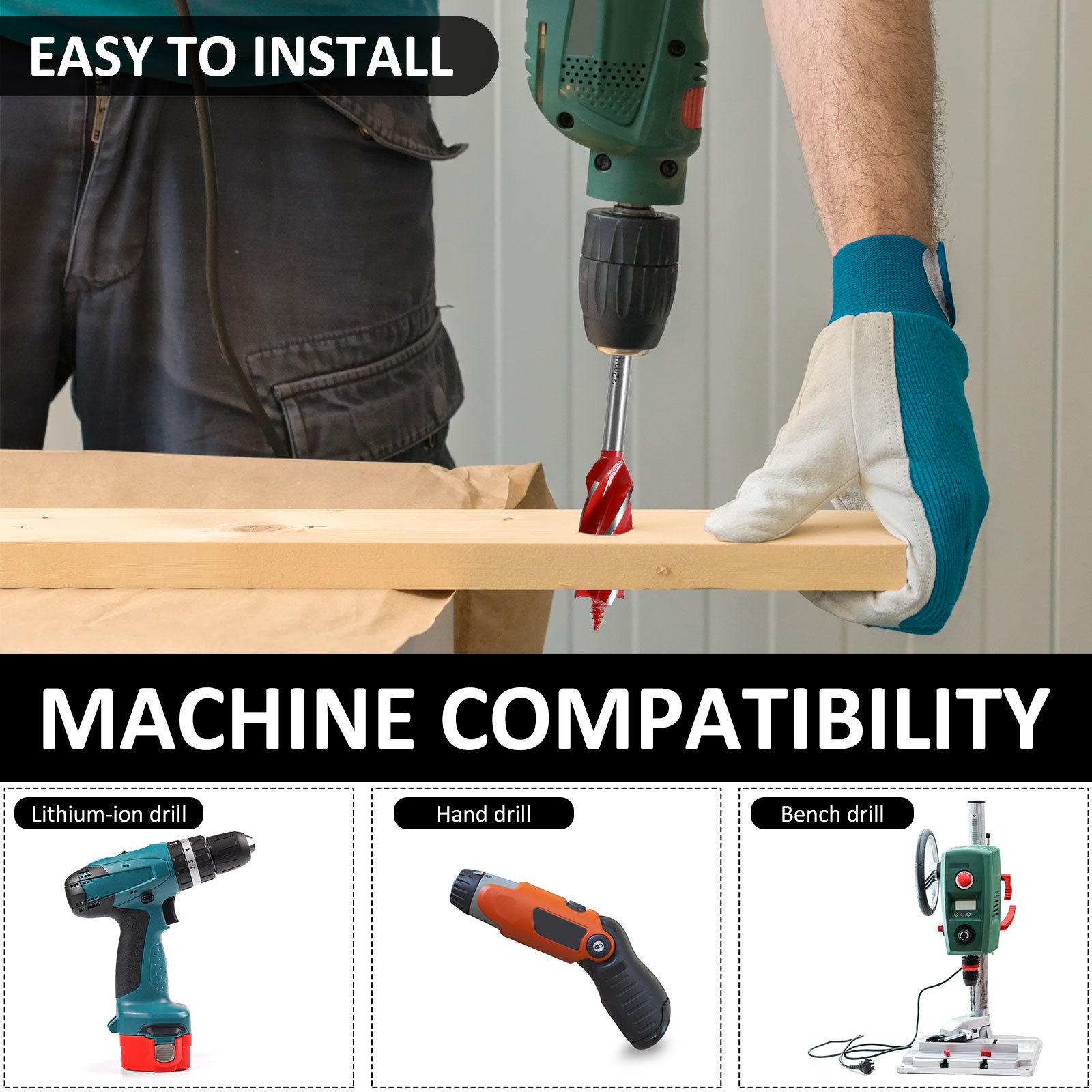 Woodworking Twist Drill Bit Set Four Slot Four Blade Woodworking Support Drill Auger Drill Bits 10-25mm Reaming Drill Bit