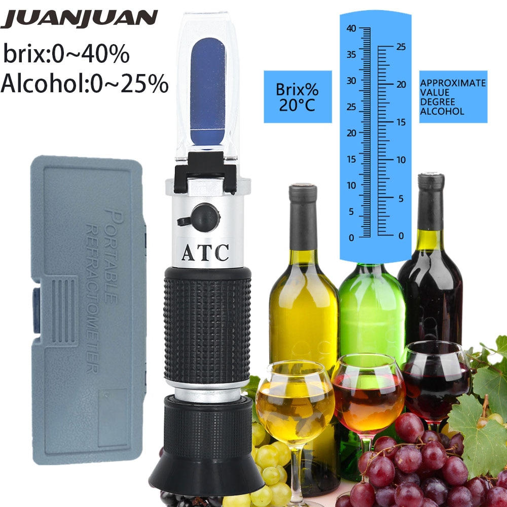 Oluen vierre refraktometri  sg 1.000-1.130 kaksoiskaalainen sokerimittari brix 0-40%  alkoholi 0-25%  kädessä pidettävä alkoholimittari hydrometri 20% pois päältä