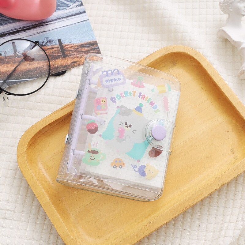 Korean Mini 3 Hole Binder Loose-leaf Notebooks and Journals Pocket Pvc Transparent to Do List Check Notepad School Stationery: purple