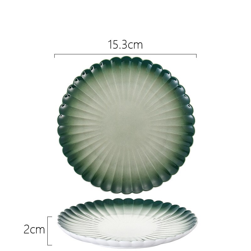 Kitchen Cutlery Set Nordic Creativity Deep Dish Dinner Plate Gradient Green Ceramic Plate Bowl Home Steak Western Food Tableware: Round Plate 15.3cm