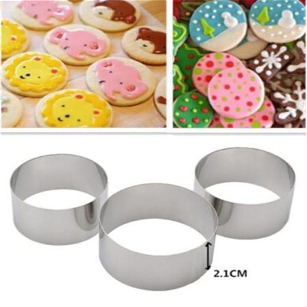 3PCS Cirkel/Ronde Cookie Cutters voor Verjaardag Gebak Biscuit Cakevorm Rvs Fondant Sugarcraft Cake Decorating Gereedschap