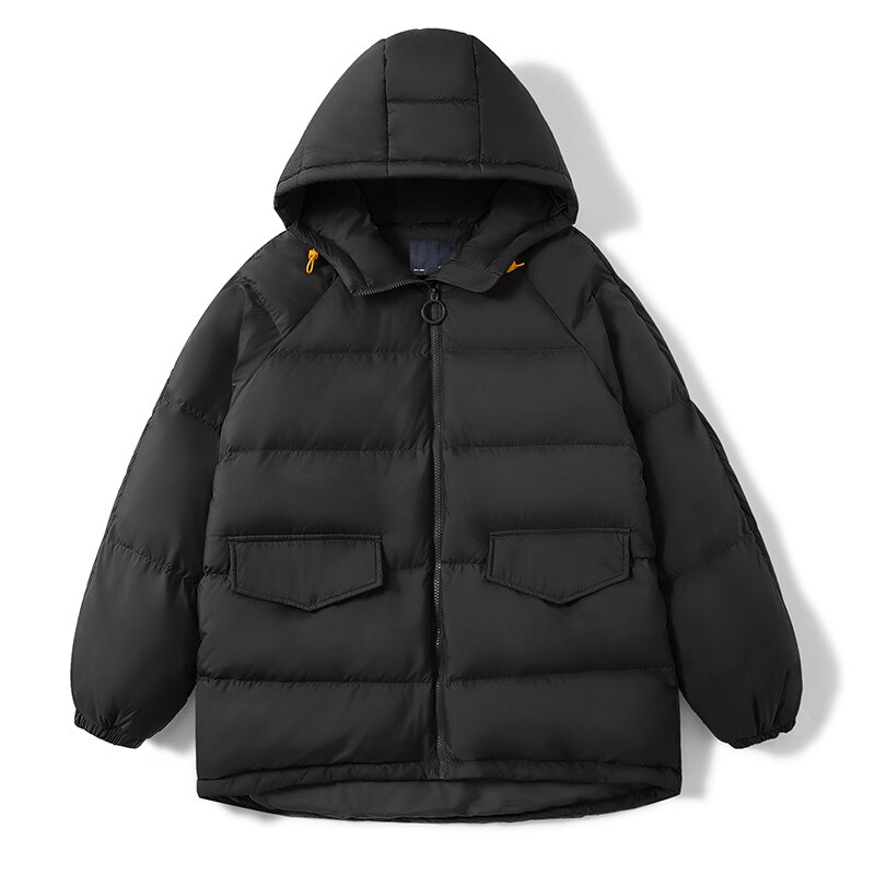 SEMIR-Chaqueta de plumas gruesas de longitud media para mujer, abrigo de invierno de costura con capucha, ropa cálida, chaquetas holgadas para mujer: black / L