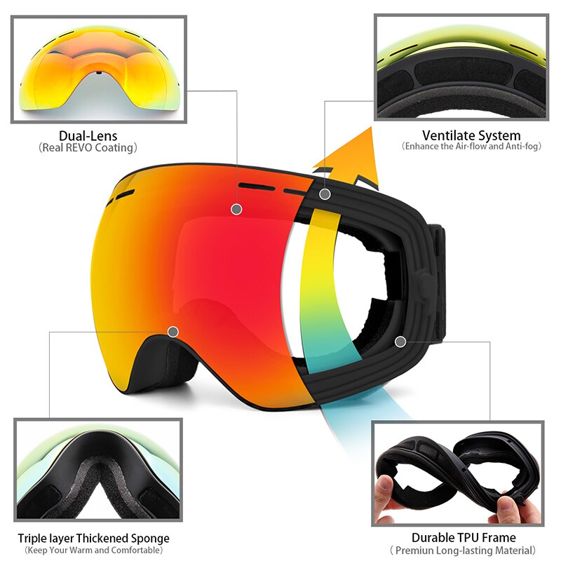Gafas de esquí para hombre y mujer, lentes de invierno para deportes de nieve, protección UV antiniebla, lentes intercambiables para jóvenes, gafas Premium
