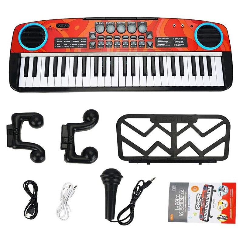 Teclado eléctrico Digital para niños de 49 teclas, Piano con micrófono y soporte de música, teclado electrónico portátil para principiantes