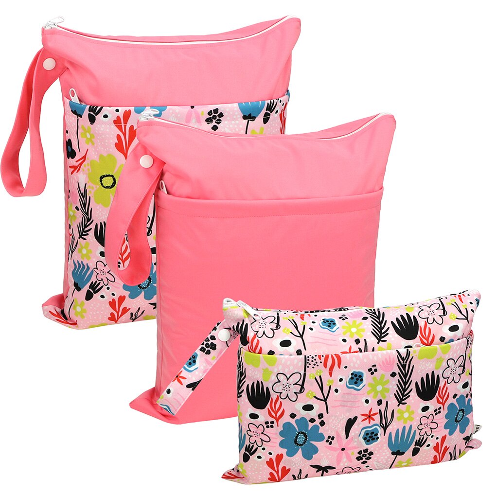 3 stücke Mehrweg Windel Beutel Reißverschlüsse Sanitär Pads Waschbar Nassen Beutel Windel Taschen Gedruckt Wasserdicht Wetbag Windel Taschen