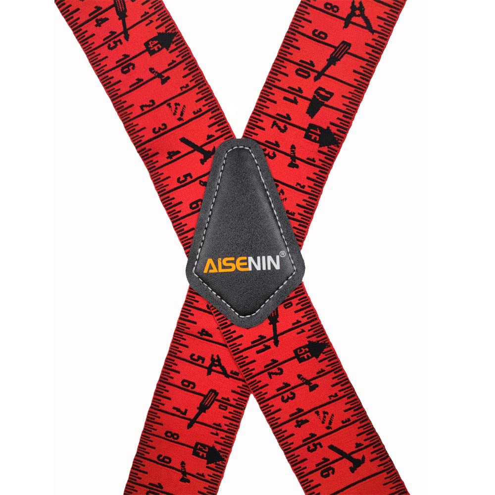 Tape Measure Suspenders for Men 2” Wide X-Back Work Suspenders Elastic Adjustable Heavy Duty Braces Work Tool Belt Suspenders
