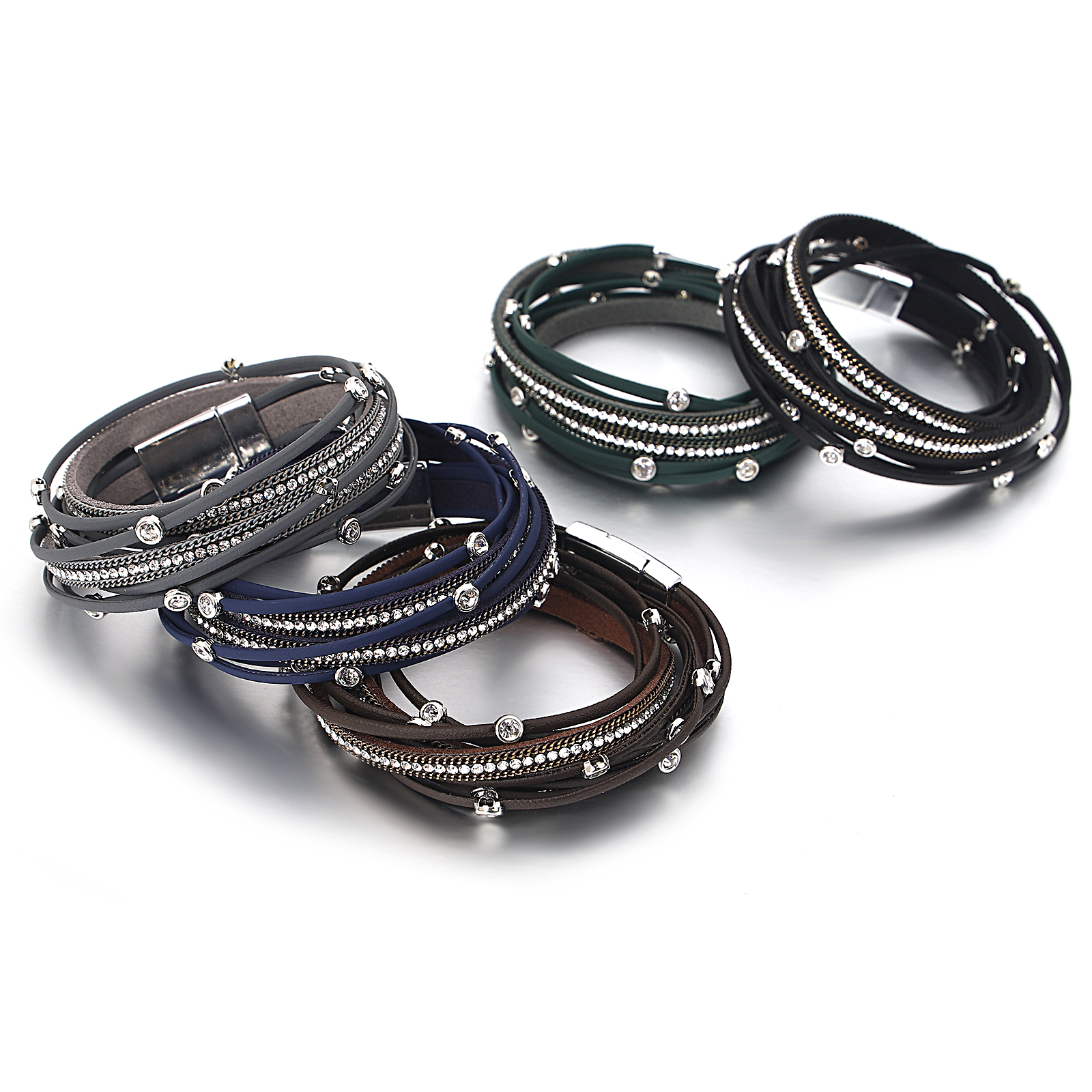 ALLYES, pulseras de cuero con cuentas de cristal Vintage para mujeres y hombres, cadena larga bohemia, pulsera envolvente multicapa, de joyería